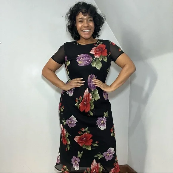 Vintage Floral Maxi Dress Whimsigoth Flowy Evening Gown Cocktail Bloomcore Party - Picture 16 of 16